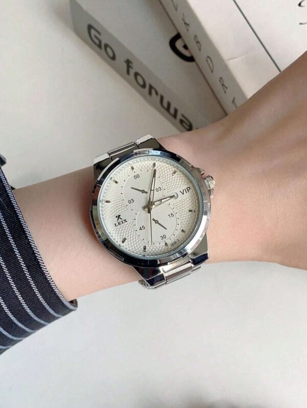 1pc Classical Men's Business Fashion Date Calendar Watch With Large Dial And Steel Strap - Image 3