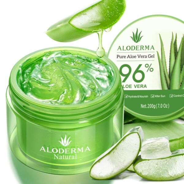 Aloderma Organic Aloe Vera Gel for Face & Body, Made within 12 Hours of Harvest, 96% Pure Aloe Vera Gel for Skin, Scalp, & Hair, Soothing Aloe Face Moisturizer, Multipurpose, Hydrating Aloe Gel