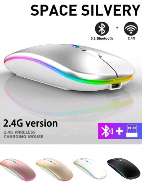 1pc Rechargeable Portable Dual-Mode Wireless Silent Illuminated Mouse, Compatible With Laptop, Tablet, Mobile Phone, Gaming Mouse, Can Be Connected Via Wireless/USB Interface