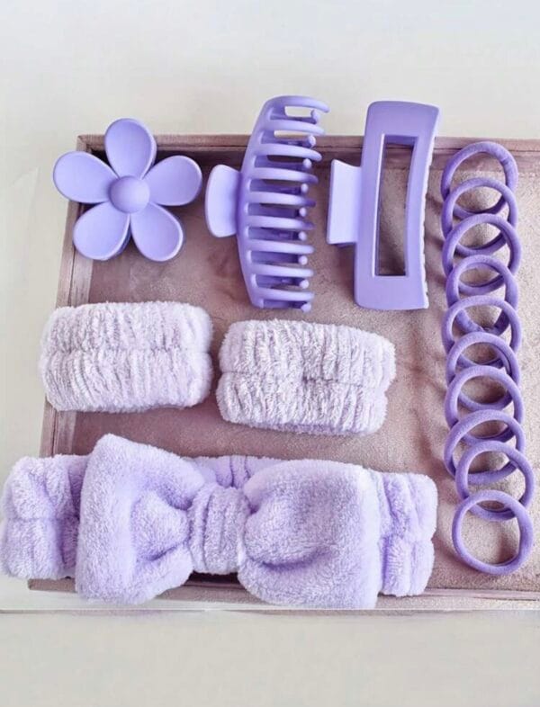 16pcs Pink Premium Ultra-Soft Spa Headband & Wristband Set: Includes 10pcsTraceless Headband,2pcs Wristbands,1pc Rectangular Clamp,1pc Dragon Bone Clamp,1pc Flower Gripper And1pc Headband
