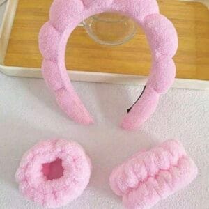 3-Piece Luxury Microfiber Spa Headband And Wristband Set -1pc Facial Cleansing Headband, 2pcs Facial Cleansing Wristband, Makeup Headband, Skincare Headband, Velvet Fluffy Sponge Headband, Spa Headband, Wristband, Soft And Comfortable, A Set Of Female Hair Accessories For Washing Face, Makeup, Shower And Skincare