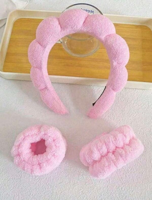 3-Piece Luxury Microfiber Spa Headband And Wristband Set -1pc Facial Cleansing Headband, 2pcs Facial Cleansing Wristband, Makeup Headband, Skincare Headband, Velvet Fluffy Sponge Headband, Spa Headband, Wristband, Soft And Comfortable, A Set Of Female Hair Accessories For Washing Face, Makeup, Shower And Skincare