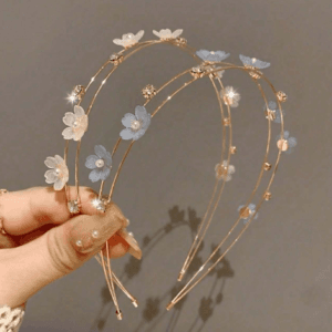 1pc Double-Layer Alloy Thin Hair Hoop With Faux Pearl Cap Flower Decor Sweet Hair Accessory For Women Tiaras Halloween