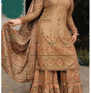 New Exclusive Linen Ready Made Skin Print Garara Dress Three Piece for Girls/Women