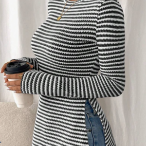 Frenchy Women's Crew Neck Long Sleeve Striped Simple Casual Top