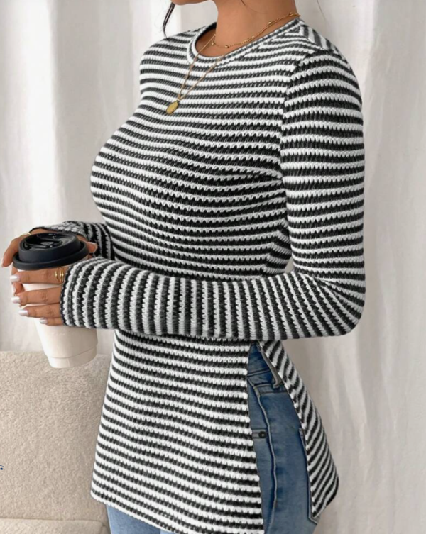 Frenchy Women's Crew Neck Long Sleeve Striped Simple Casual Top