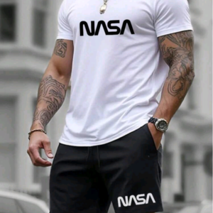 Men's T-Shirt Set, Men's White Short-Sleeved Suit Summer Casual Sports Suit, Round Neck Short-Sleeved Shorts 2-Piece Suit