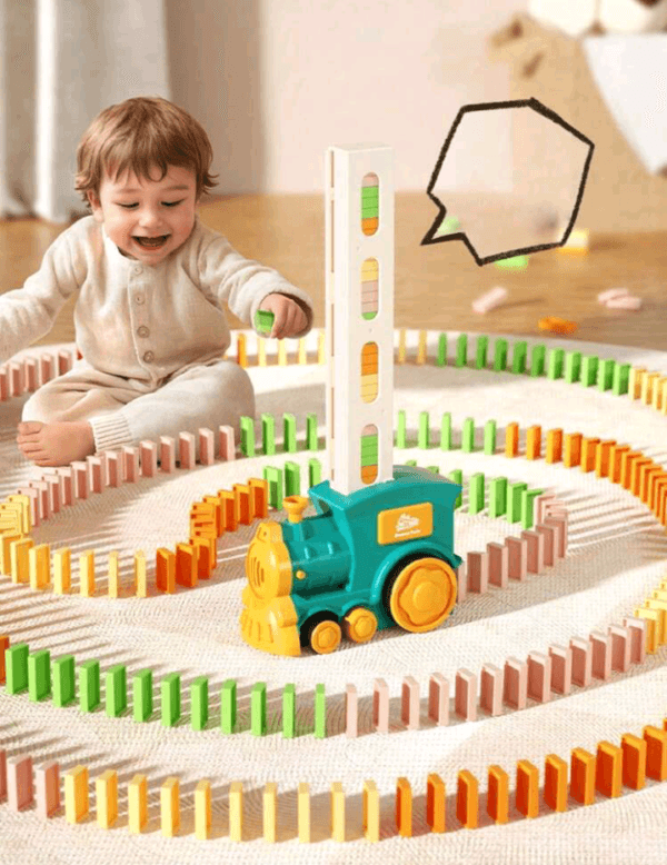 1 Set Auto Dispensing Dominoes Train Toy, Educational Montessori Building Blocks For Children 3-6 Years Old