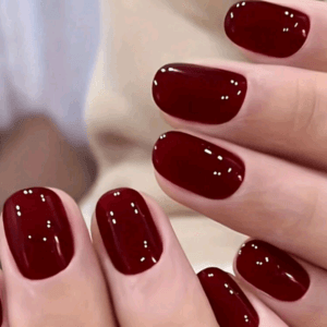 24pcs Short Square Press On Nails - Glossy Solid Red Fake Nails, Wine Red False Nails For Women And Girls, New Year Nail Art Decor