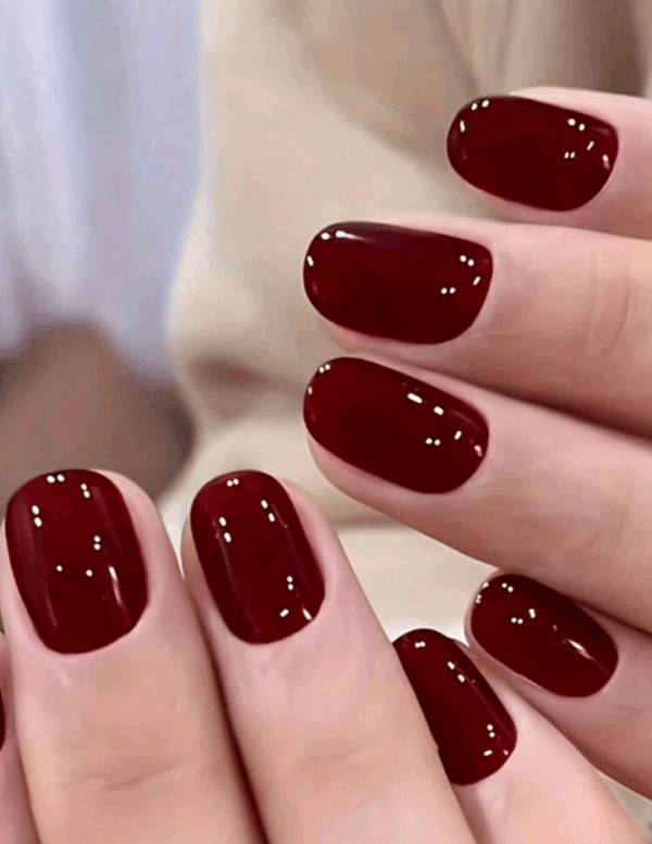 24pcs Short Square Press On Nails - Glossy Solid Red Fake Nails, Wine Red False Nails For Women And Girls, New Year Nail Art Decor