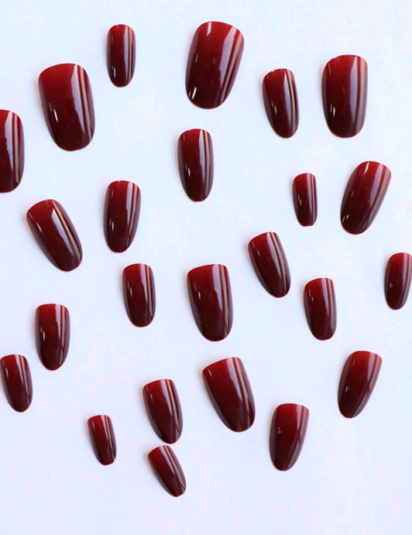 24pcs Short Square Press On Nails - Glossy Solid Red Fake Nails, Wine Red False Nails For Women And Girls, New Year Nail Art Decor - Image 2