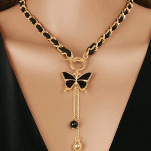 1pc Designer Stylish Butterfly Charm And Ball Pendant Tassel Braided Long Necklace Women Party Daily Jewelry