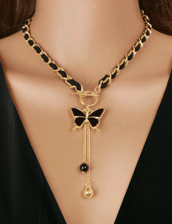 1pc Designer Stylish Butterfly Charm And Ball Pendant Tassel Braided Long Necklace Women Party Daily Jewelry