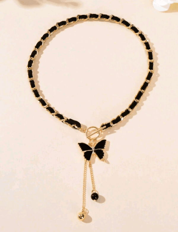 1pc Designer Stylish Butterfly Charm And Ball Pendant Tassel Braided Long Necklace Women Party Daily Jewelry - Image 2