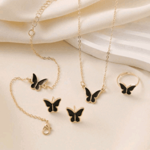 4pcs/Set Butterfly Design Jewelry Collection With Oil Drop Effect For Necklace, Earrings, And Ring