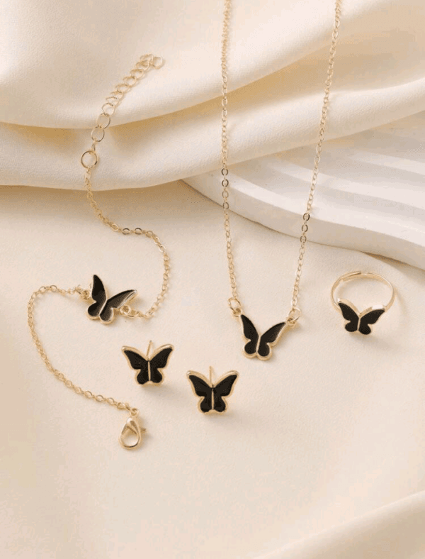 4pcs/Set Butterfly Design Jewelry Collection With Oil Drop Effect For Necklace, Earrings, And Ring