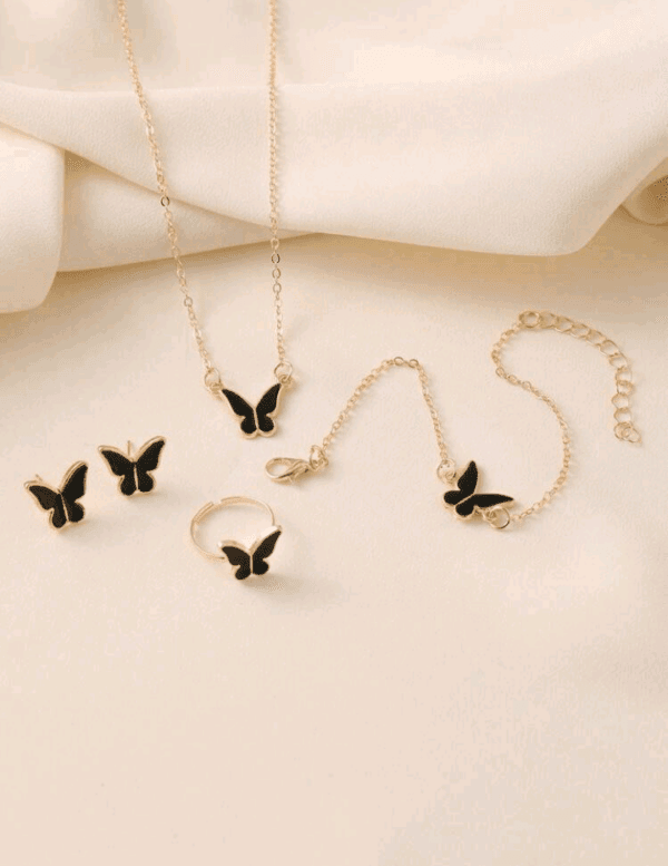 4pcs/Set Butterfly Design Jewelry Collection With Oil Drop Effect For Necklace, Earrings, And Ring - Image 2