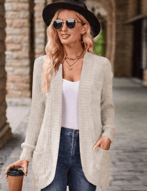 LUNE Women's Casual Ribbed Brushed Cardigan With Side Pockets & Shorts Set