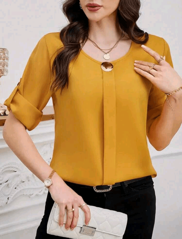 Clasi Women Solid Roll Up Sleeve Blouse