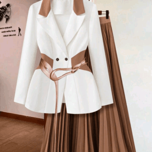 Clasi Women's Autumn Contrast Color Lapel Collar Long Sleeve Blazer And Pants Elegant Commuting Suit Set