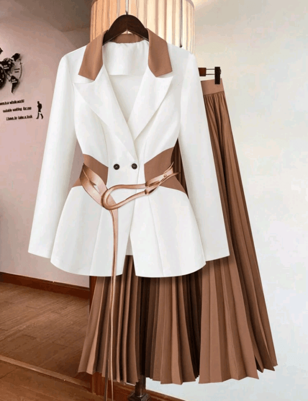 Clasi Women's Autumn Contrast Color Lapel Collar Long Sleeve Blazer And Pants Elegant Commuting Suit Set