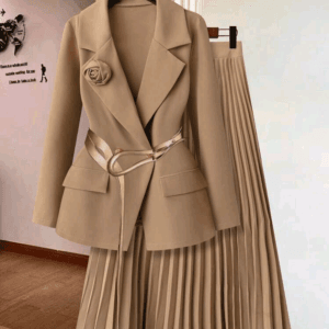 Raffinéa French Elegant Floral Decor Long Sleeve Blazer & Knee-Length A-Line Skirt Suit For Women, Autumn/Winter
