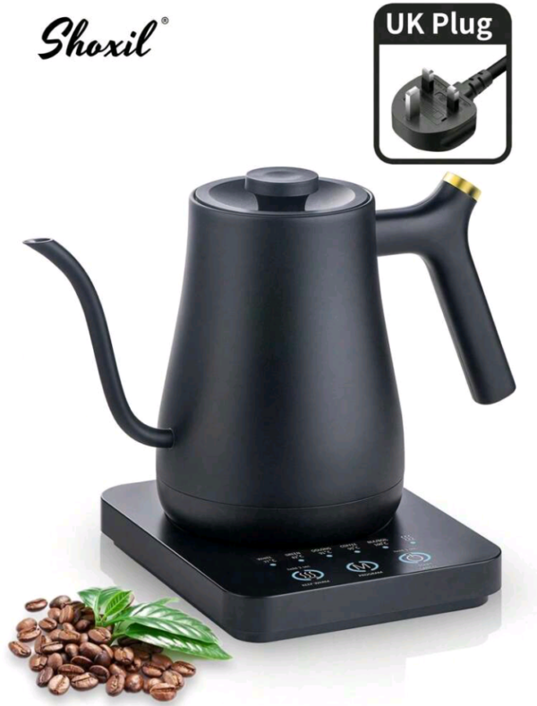 shoxil 1pc V60 Coffee Pot, Electric Gooseneck Kettle With 5 Variable Presets, 1200W Pour Over Coffee Kettle For Coffee & Tea, 27Oz Gooseneck Water Heater Electric With Auto Shutoff Boil-Dry Protection, 0.8L, Black