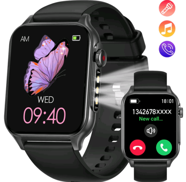 EIGIIS 2025 New Smart Watches For Women Men With LED Flashlight 1.96" HD Screen Outdoor Smartwatch 100+ Sports Modes Fitness Tracker Watch With Heart Rate Sleep Monitor Compatible With IPhone Android