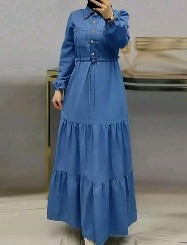 Solid Button Front Cinched Waist Shirt Dress