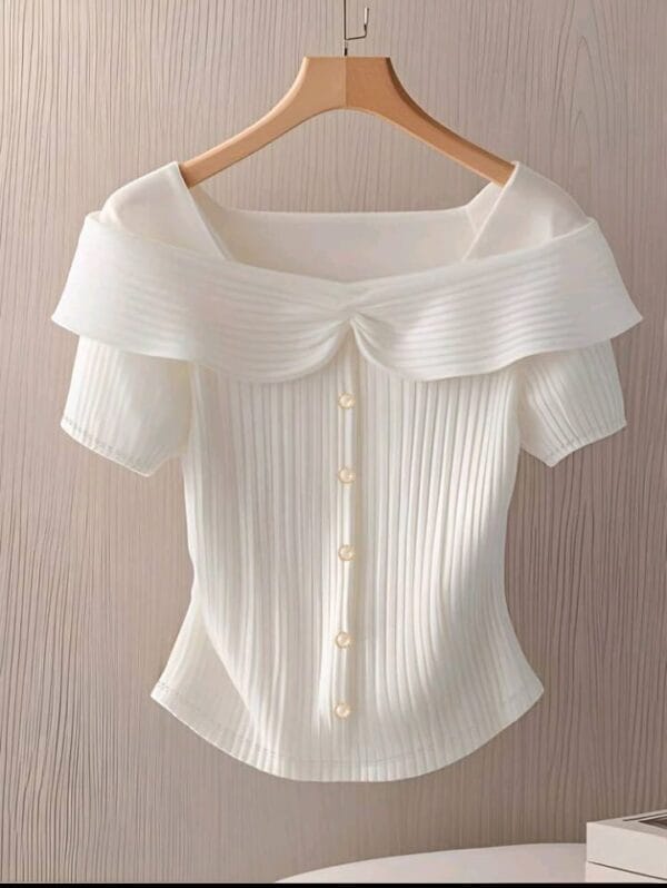 Women's Elegant Ruffle Button Slim Fit Short Sleeve T-Shirt