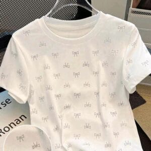 Women Regular Crew Neck Full Rhinestone Embellished T-Shirt