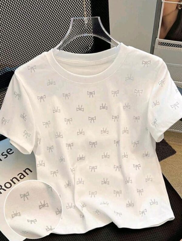 Women Regular Crew Neck Full Rhinestone Embellished T-Shirt