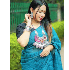 Treandy Collection Sky-blue Colour Halfsilk 12 Hand Chumki Saree For Woman