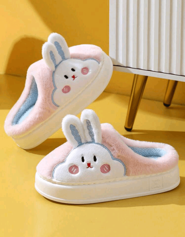 Women's Warm And Cozy Indoor Rabbit Slippers For Winter, Thick Soles, Non-slip, Cute Cartoon Plush Slipper For Home Use