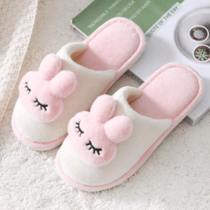Plush Thick Anti-Slip Indoor Slippers For Women, Fall/Winter Warm Fuzzy Bunny Cartoon Candy-Color Bedroom Slippers,