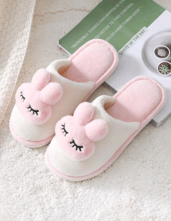 Plush Thick Anti-Slip Indoor Slippers For Women, Fall/Winter Warm Fuzzy Bunny Cartoon Candy-Color Bedroom Slippers,