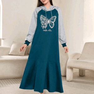 Mulvari Women's Casual Contrast Color Patchwork Butterfly Print Drawstring Hooded Long Sweatshirt, Autumn/Winter