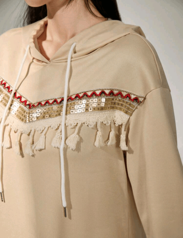 Women's Embroidered Decorative Basic Hooded Sweatshirt, Modest Casual Clothing Long Sweatshirt Women Sweatshirts, For Casual Daily/Back To School/Travel,Long Sleeve Tops - Image 2