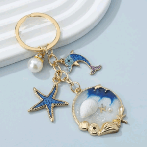 Boho Ocean Collection Shell, Starfish, Dolphin, Faux Pearl Keychain, Bag Charm