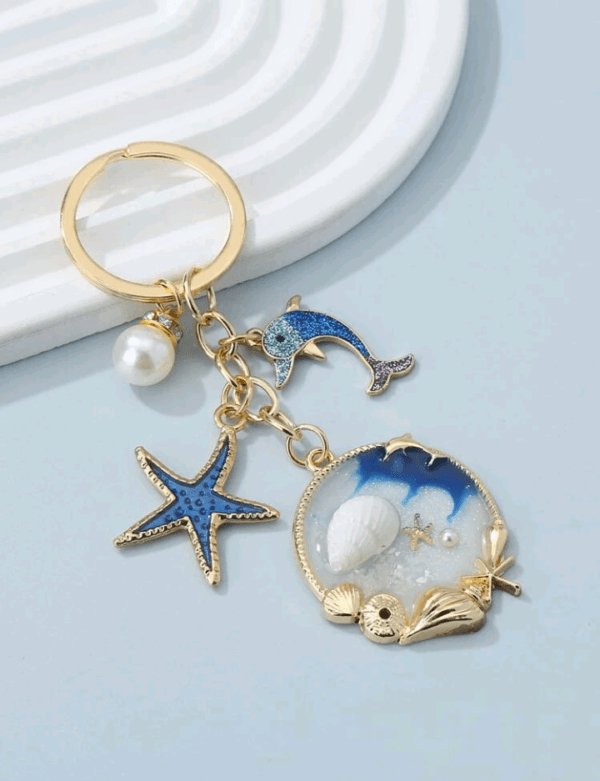 Boho Ocean Collection Shell, Starfish, Dolphin, Faux Pearl Keychain, Bag Charm