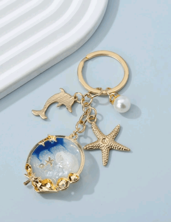 Boho Ocean Collection Shell, Starfish, Dolphin, Faux Pearl Keychain, Bag Charm - Image 2