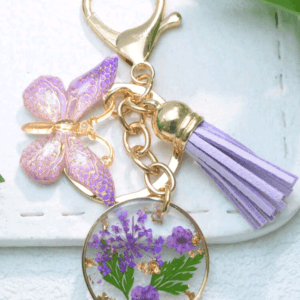 New Arrival Alloy & Resin White/Pink Daisy Dried Flower Keychain For Women's Bag/Car, Mother's Day Gift, Butterfly Tassel Decoration Keyring