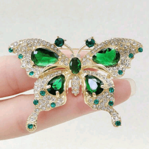 1pc Women Elegant Vintage Green Color Butterfly Brooch - Luxury Alloy With Cubic Zirconia And Rhinestone, Suitable For Party And Gift
