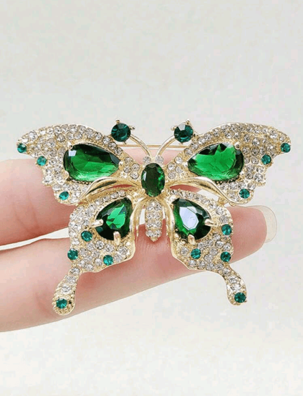 1pc Women Elegant Vintage Green Color Butterfly Brooch - Luxury Alloy With Cubic Zirconia And Rhinestone, Suitable For Party And Gift