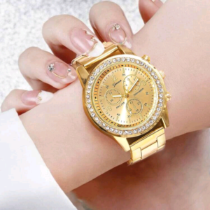 1pc Ladies Watch Gold Watch Women's Casual Business Quartz Watch Stainless Steel Alloy Strap With Rhinestone Ladies' Wristwatch Holiday