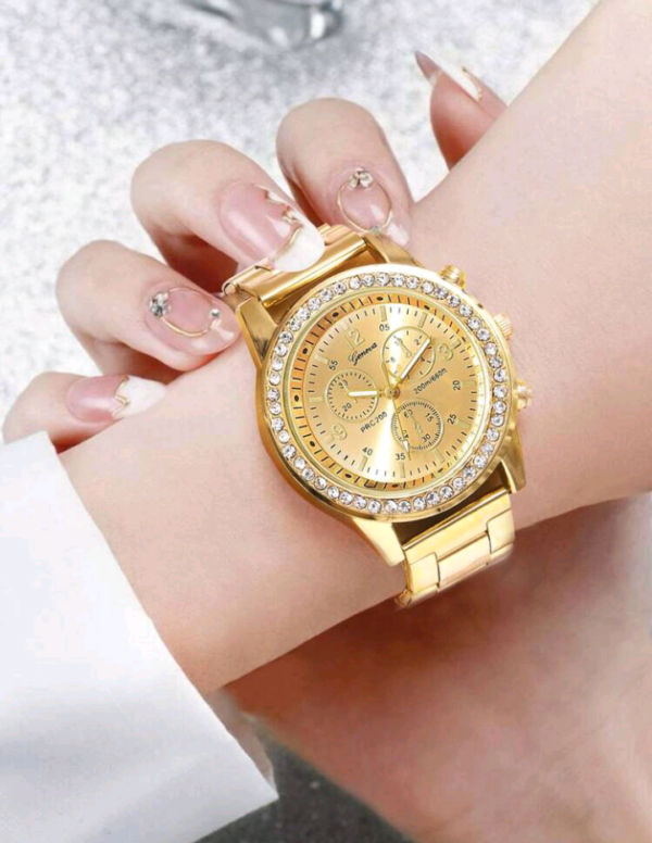 1pc Ladies Watch Gold Watch Women's Casual Business Quartz Watch Stainless Steel Alloy Strap With Rhinestone Ladies' Wristwatch Holiday