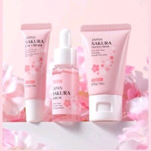 LAIKOU 3 In 1 Set Moisture Repair LAIKOU Japan Sakura Travel Kit Skincare Set, Smoothing Serum 17ml Remove Eye Bag Dark Circles Eye Cream 15g Reduce Fine Lines Moisturizer 30g For Travel Dark Spot Correction Spa Beauty And Self Care For Women & Girls Mother's Day Gift Makeup