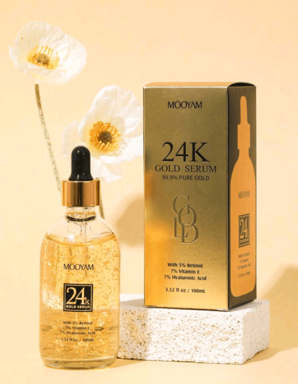 MOOYAM 24K Golden Hyaluronic Acid Serum With Golden Foil Facial Essence, Wrinkle Diminishing And Firming, Containing Vitamin E And Retinol Hyaluronic Acid Essence