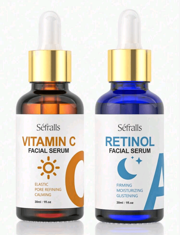 Sefralls 60ml Skincare Face Serum Set - Vitamin C Serum For Radiance, Retinol Serum For Wrinkles