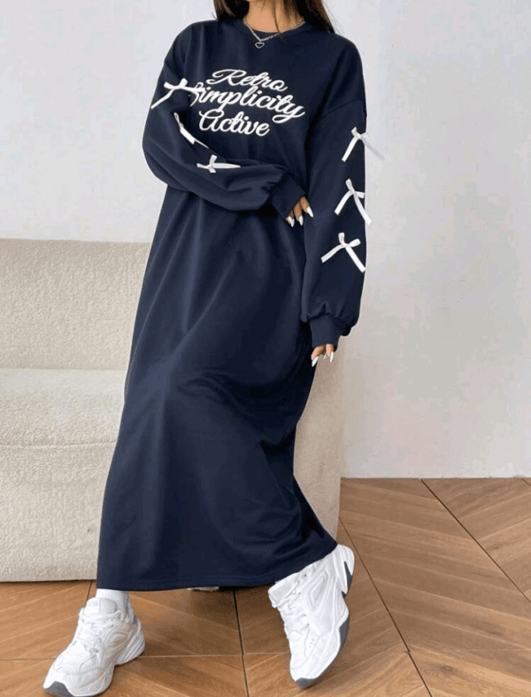 Mulvari Women's Crewneck Long Sleeve Letter Print Bow Decor Sweatshirt Dress,Long Sleeve Tops